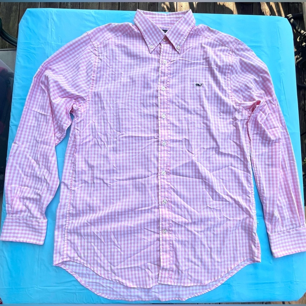 Vineyard Vines Pink & White Plaid Slime Fit Whale Shirt Button Down Size Medium